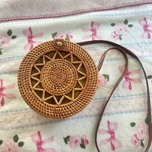 Brown Woven Round Crossbody Bag